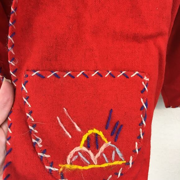 Embroidered Red Wool Jacket Vintage Made in Mexico Agave Horseshoe Sanchez - Picture 13 of 15